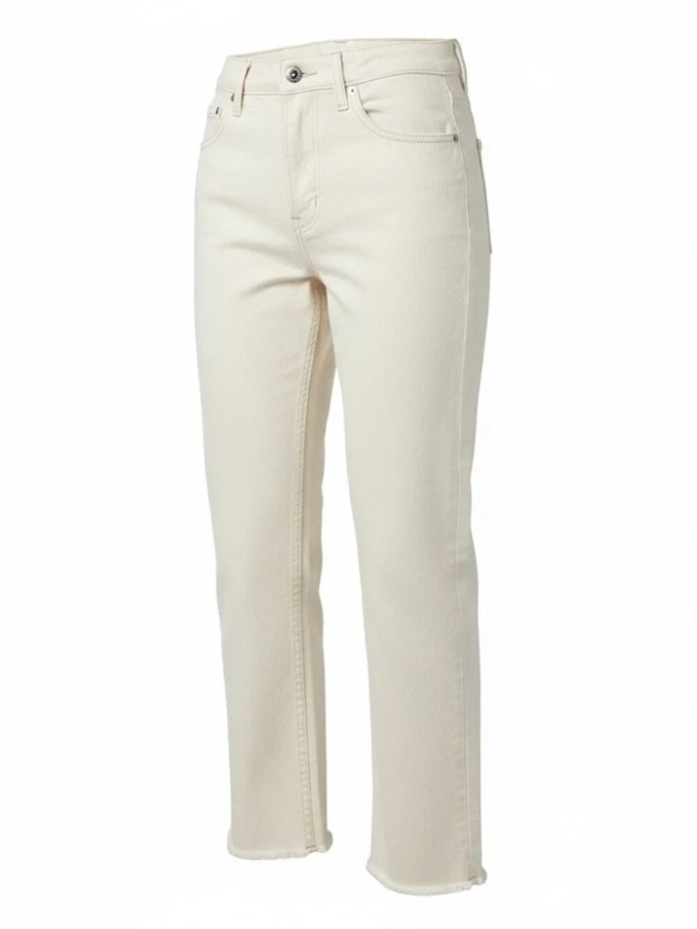 Zara Off-White Button-Fly Denim high rise fringed hem jeans